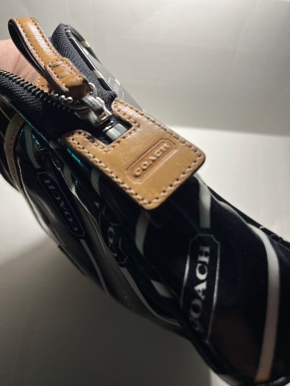 Coach Black Patent Logo Pouch with Tan Accent - Picture 6 of 10